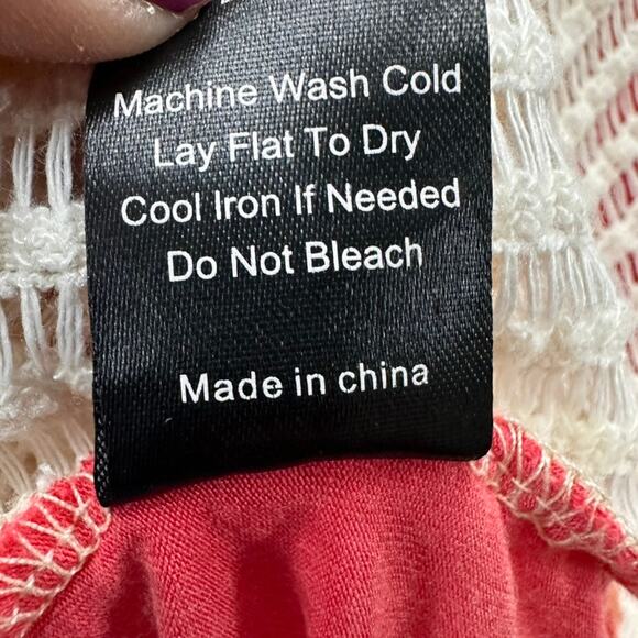 POL Small Oversized Multi-Textured Boho Top Patchwork Short Sleeves Bohemian - Picture 7 of 10